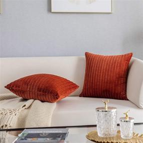 img 4 attached to 🔥 Kevin Textile Set of 2 Corduroy Velvet Pillow Covers - Supersoft Handmade Decorative Throw Cushion for Bed, Burnt Brick Color, 18x18 Inch (45cm)