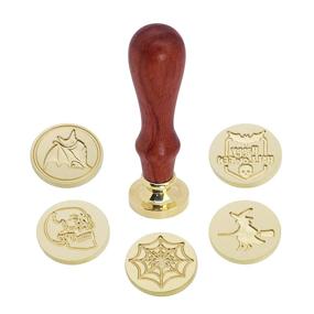 img 2 attached to 🎃 SWANGSA Halloween Wax Seal Stamp Kit: Vintage 6-Piece Set with Wooden Handle for Spooky Sealing