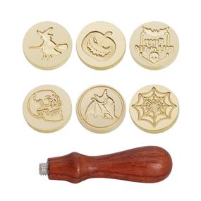 img 1 attached to 🎃 SWANGSA Halloween Wax Seal Stamp Kit: Vintage 6-Piece Set with Wooden Handle for Spooky Sealing