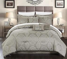 img 3 attached to 🛌 Gray King Size Chic Home 7-Piece Jessica Embossed Traditional Jacquard Motif Comforter Set