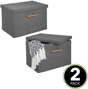 img 3 attached to mDesign Soft Textured Fabric Stackable Storage Box with Wood Handle and Lid Cover for Closet, Bedroom, Hallway, Entryway - Holds Clothing, Accessories, 2 Pack, Charcoal Gray