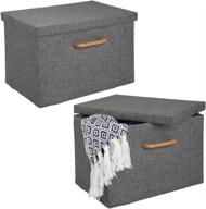 mdesign soft textured fabric stackable storage box with wood handle and lid cover for closet, bedroom, hallway, entryway - holds clothing, accessories, 2 pack, charcoal gray logo
