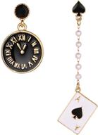 ⏰ unique asymmetric clock poker dangle earrings: pentagram rabbit alarm clock drop earrings for women and girls logo