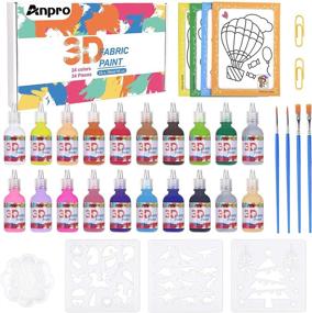 img 4 attached to 🎨 Anpro 3D Fabric Paint Set - 24 Colors Puffy Paints for Kids & Adults with 3 Brushes and Palette, Permanent Textile Paint Including Metallic Glue Colors for Crafts, T-Shirts, Glass, and Wood