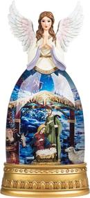 img 3 attached to 12.6-Inch Lighted Christmas Snow Globe Nativity Angel Figurine with Musical Lantern, Swirling Glitter, and Water