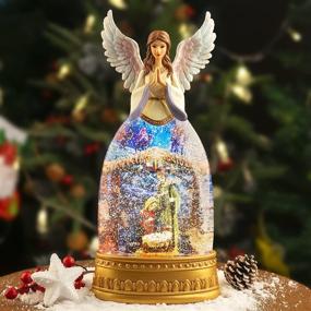 img 1 attached to 12.6-Inch Lighted Christmas Snow Globe Nativity Angel Figurine with Musical Lantern, Swirling Glitter, and Water
