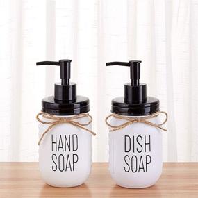 img 1 attached to Farmhouse Glass Mason Jar Soap Dispenser Set - Rustic Kitchen & Bathroom Decor - 2 Pack