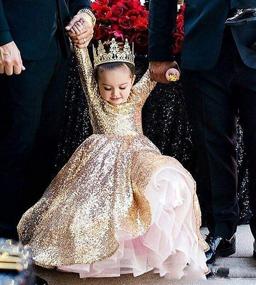 img 2 attached to 👗 Sparkling HEVECI Hengyud Gold Sequins Toddler Pageant Dress with Long Sleeves - Perfect Prom Dress for Girls 124