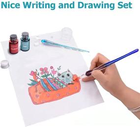 img 3 attached to 🖋️ AIVN Glass Dip Pen Set - Complete Calligraphy Kit with 2 Glass Pens, 14 Bottled Inks, Pen Holder, Cleaning Cup, and Introduction Booklet