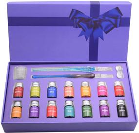 img 4 attached to 🖋️ AIVN Glass Dip Pen Set - Complete Calligraphy Kit with 2 Glass Pens, 14 Bottled Inks, Pen Holder, Cleaning Cup, and Introduction Booklet