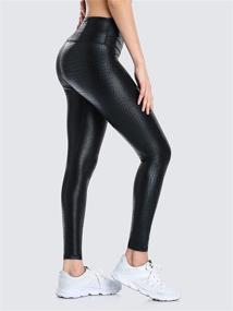 img 3 attached to 🐆 ATTRACO Women's Leopard Print Faux Leather Leggings: Liquid Shine, Tummy Control Athletic Workout Yoga Pants