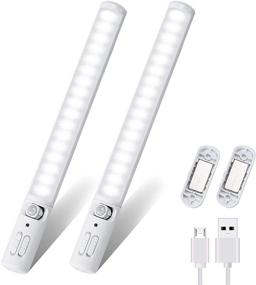 img 4 attached to Rechargeable Motion Sensor LED Closet Light 42 LED Bulbs 2 Pack - Under Cabinet Lights with Magnetic Stick-on for Stairway, Wardrobe, Kitchen, Hallway - Wireless Night Light Bar