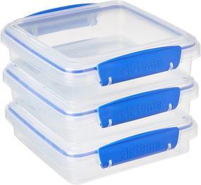 img 4 attached to KLIP IT Collection 1.9 Cup Compact Sandwich Box Storage Container, Set of 3, Clear/Blue, Ideal for Meal Prep, BPA-Free, Reusable