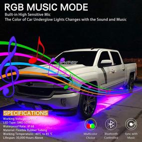 img 1 attached to 🚗 Автомобильные RGB-подсветки с управлением через приложение - набор из 4 штук, мультицветные неоновые светильники, водонепроницаемые наружные светодиодные полосы для всех автомобилей (2 X 47 дюймов + 2 X 35 дюймов), режим освещения по времени и музыке