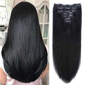 img 4 attached to 💇 Thick, Silky Jet Black Clip-in Human Hair Extensions - 18" Length, 150g, 7 Pieces, Double Weft, Real Remy Hair, Brazilian Quality