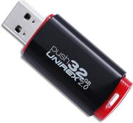 unirex push 32gb usb 2.0 thumb drive, retractable, black/red, key ring storage - compatible with computer, tablet, laptop logo