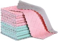 🧼 set of 22 premium dish cloths - microfiber kitchen towels: 10.62" x 6.30" - super absorbent coral velvet, ideal for cleaning dishes and cars (pink & green) logo