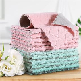 img 3 attached to 🧼 Set of 22 Premium Dish Cloths - Microfiber Kitchen Towels: 10.62" x 6.30" - Super Absorbent Coral Velvet, Ideal for Cleaning Dishes and Cars (Pink & Green)