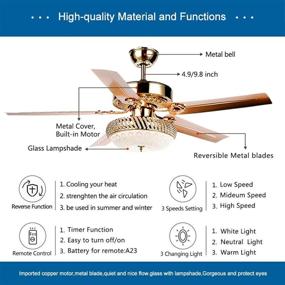 img 2 attached to 🌟 Enhance Your Home Decor with Morpholife Metal Led Ceiling Fan - Remote Control, Glass Light Cover, Reversible Blades, Quiet Operation, Chandelier, Rose Gold Finish