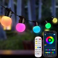 waterproof outdoor patio string lights rgbw with shatterproof bulbs – dimmable 48ft backyard lights for garden, bistro, porch, balcony, party – bluetooth app & remote control included логотип