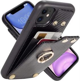 img 4 attached to 📱 LAMEEKU iPhone 11 Wallet Case with Kickstand and RFID Protection - Card Holder and Finger Ring - Carbon Fiber Card Holder - Protective Leather Cover for Apple iPhone 11 6.1 inch (Black)