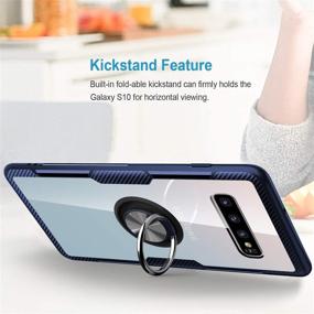 img 2 attached to Чехол с защитой «Blue Crystal Clear Carbon Fiber Design Armor Protective Case» для Galaxy S10 Plus от SQMCase - 360-градусное вращение держателя с кольцом, подставка-кикстанд и совместимость с магнитным автомобильным креплением.