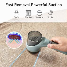 img 1 attached to 🌿 Green Fabric Shaver Fuzz Remover, KUMBAZZ Electric Lint Shaver with 6-Leaf Blades for Efficient Clothes, Bedding, and Furniture De-Pilling. Includes LED Light & USB Rechargeable Feature.