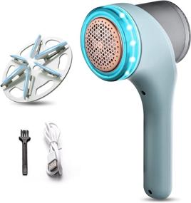 img 4 attached to 🌿 Green Fabric Shaver Fuzz Remover, KUMBAZZ Electric Lint Shaver with 6-Leaf Blades for Efficient Clothes, Bedding, and Furniture De-Pilling. Includes LED Light & USB Rechargeable Feature.