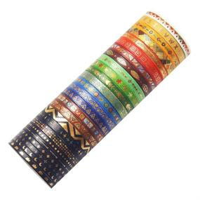 img 2 attached to 🎨 YUBBAEX 26 Rolls Indian Washi Tape Set - Folk Totem Design, 5MM Width, Gold Foil, Thin Decorative Masking Tapes for Bullet Journal, Scrapbook, Planner, DIY Crafts