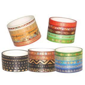 img 3 attached to 🎨 YUBBAEX 26 Rolls Indian Washi Tape Set - Folk Totem Design, 5MM Width, Gold Foil, Thin Decorative Masking Tapes for Bullet Journal, Scrapbook, Planner, DIY Crafts