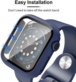 img 1 attached to 📱 Tauri 2 пакета Жесткий чехол совместим с Apple Watch SE Series 6 5 4 44 мм - синий: тонкий бампер с защитным стеклом из закаленного стекла и полным защитным чехлом для iWatch 44 мм