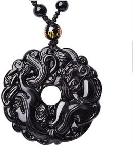 img 1 attached to 💎 ZTAN Obsidian Engraved Crystal Necklace Talisman Amulet Pendant with Extended Bead Chain