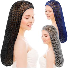 img 4 attached to 🎩 Soft Rayon Snood Hat: 3 Piece Crocheted Hair Net Cap for Women - 20 Inch Sleeping Cap & Hair Accessories