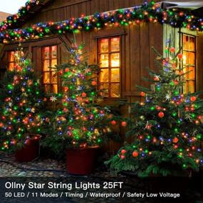 img 2 attached to 🎄 Ollny Solar Outdoor Christmas Lights: Waterproof 50Leds/25ft Twinkle Fairy Star Lights with 11 Modes in Warm White & Multicolor Changing for Xmas Trees, Patio, Home, Yard, and Party Decorations