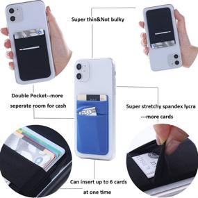 img 1 attached to 📱 Adhesive Phone Card Holder Stick on Wallet Pockets - Stretchy Lycra Credit/ID Card Sleeve Sticker for Back of iPhone, Android, and All Smartphones - Set of 3 (Black, Navy Blue, Light Blue)