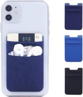 📱 adhesive phone card holder stick on wallet pockets - stretchy lycra credit/id card sleeve sticker for back of iphone, android, and all smartphones - set of 3 (black, navy blue, light blue) logo