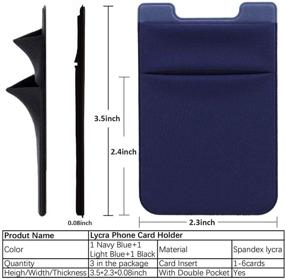 img 2 attached to 📱 Adhesive Phone Card Holder Stick on Wallet Pockets - Stretchy Lycra Credit/ID Card Sleeve Sticker for Back of iPhone, Android, and All Smartphones - Set of 3 (Black, Navy Blue, Light Blue)