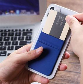 img 3 attached to 📱 Adhesive Phone Card Holder Stick on Wallet Pockets - Stretchy Lycra Credit/ID Card Sleeve Sticker for Back of iPhone, Android, and All Smartphones - Set of 3 (Black, Navy Blue, Light Blue)