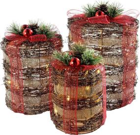 img 4 attached to WeRChristmas Pre Lit Rattan Cylinder Giftboxes