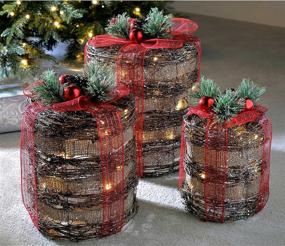 img 3 attached to WeRChristmas Pre Lit Rattan Cylinder Giftboxes