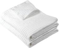 🧺 premium waffle weave hand towel 2 pc set: 100% natural cotton, highly absorbent & quick drying, lint free, extra soft feel, thin cloth - white logo