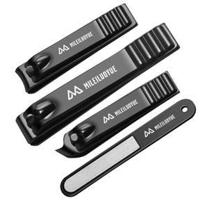 img 4 attached to 💅 MILEILUOYUE Nail Clippers Set - Black Stainless Steel Nail Cutter with Sharp Oblique Toe Nail Clipper, Nail File (4 Pieces) - Metal Tin Box for Men and Women - Suitable as Gifts