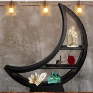 🌙 moon shelf for crystals, handmade crescent moon wall shelf in black - gothic decor, wooden moon shelf for better seo логотип