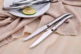 img 1 attached to 🍴 [Pack of 6] Laguiole Steak Knives Set - FANTECK 18/10 Stainless Steel Serrated Sharp Light Premium Flatware for Dinner - Dishwasher Safe Polished Table Cutlery - Kitchen Steak Knives Gift Box-Silver 9