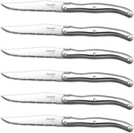 🍴 [pack of 6] laguiole steak knives set - fanteck 18/10 stainless steel serrated sharp light premium flatware for dinner - dishwasher safe polished table cutlery - kitchen steak knives gift box-silver 9 logo