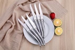 img 2 attached to 🍴 [Pack of 6] Laguiole Steak Knives Set - FANTECK 18/10 Stainless Steel Serrated Sharp Light Premium Flatware for Dinner - Dishwasher Safe Polished Table Cutlery - Kitchen Steak Knives Gift Box-Silver 9