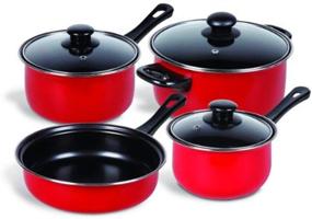 img 1 attached to 🍳 Gibson Home Back to Basics 7-Piece Nonstick Cookware Set - Carbon Steel, Red