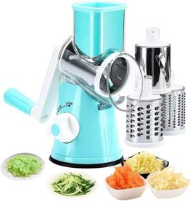 img 4 attached to 🧀 Blue Manual Rotary Cheese Grater and Round Mandoline Slicer for Vegetables, Nuts, Carrots, Cucumbers, Zucchini