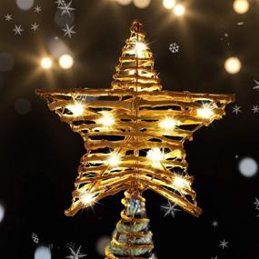 img 4 attached to 🎄 DR.DUDU Christmas Tree Topper, 9.4-inch X 12-inch Natural Rattan Christmas Star Tree Topper with 10 LED Lights, Rustic Prelit Xmas Tree Star Topper for Holiday Decoration