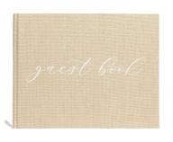 linen beige wedding guest book with white script - elegant & rustic decor for simple weddings, bridal showers & ivory-themed events logo